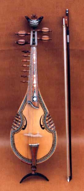 11 string khushtar - with bow (violin): named for the carved bird that adorns the top of the handle