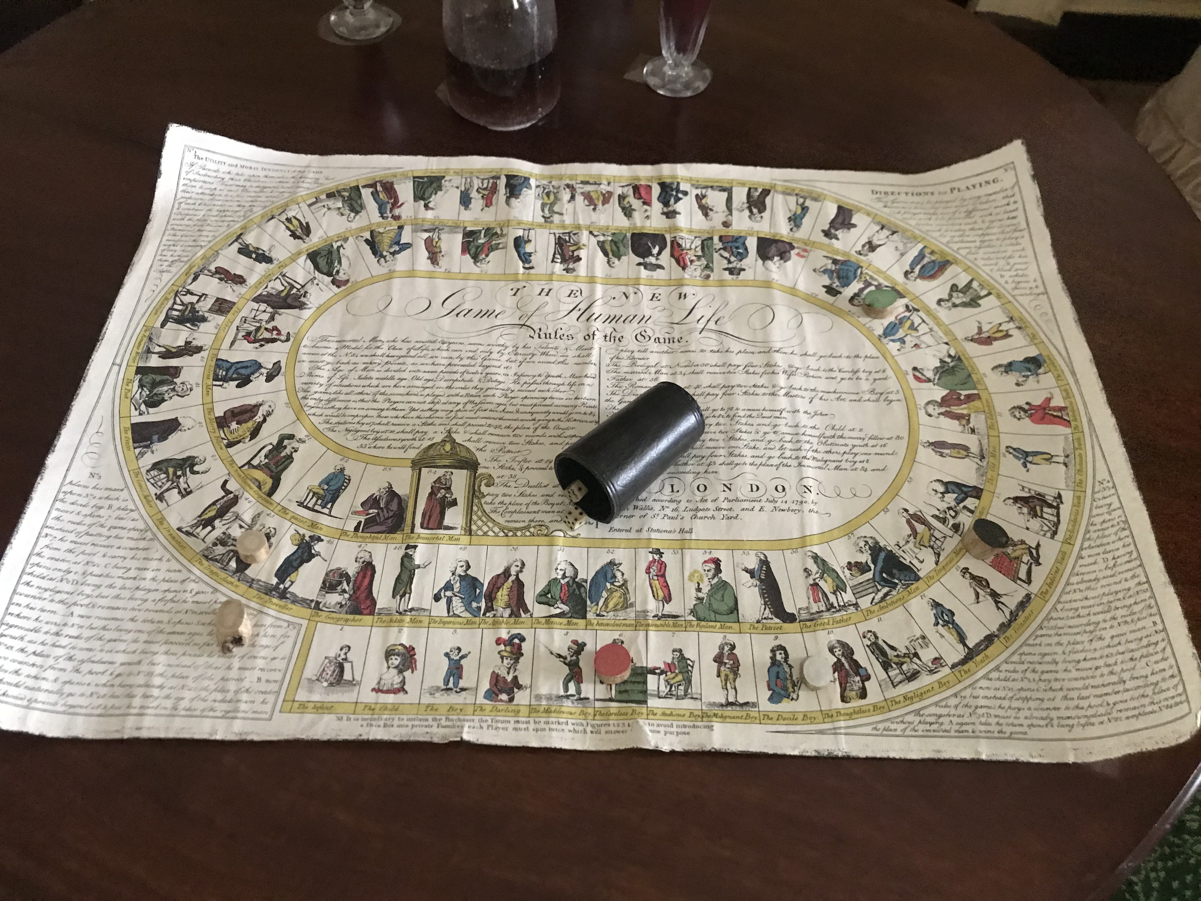 New game of Human Life at Sully Historic Site - board game from 1790 that encouraged young players to develop proper moral character, learning the exigencies of the seven stages of life, from