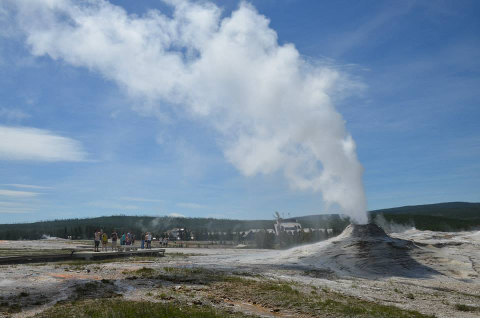 Spectators watch the Lion Geyser Group come to life.