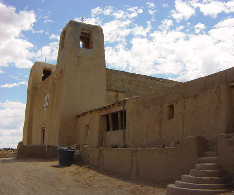 San Esteban Del Rey Mission was built under Spanish rule on top of ancient kivas of the Acoma people. As in most Pueblo cultures, the Acoma practice their traditional religion and catholicism side by side.