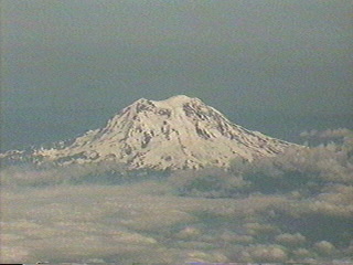 Flying south past Mount Ranier from Seattle Washington