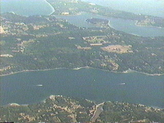 Flying over Puget Sound south from Seattle Washington