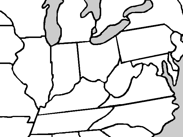 Map of states where Johnny Appleseed planted apple trees