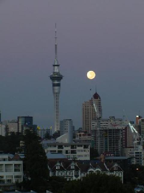 Moon rising over Auckland