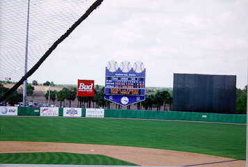 Field shot looking at the scoreboard at a Yankees game in Florida.