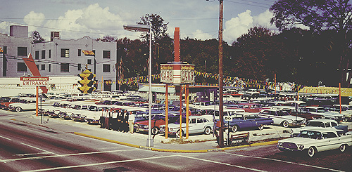 Car dealership in 1959