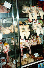 Market in Cannes, France (notice heads still on chickens) Heads are left on so you know if you are getting a chicken, turkey, goose, etc.