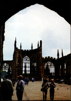 Coventry Cathedral - not rebuilt after Hitler bombed it in WWII, but left as a peace memorial - Murray Family Vacation