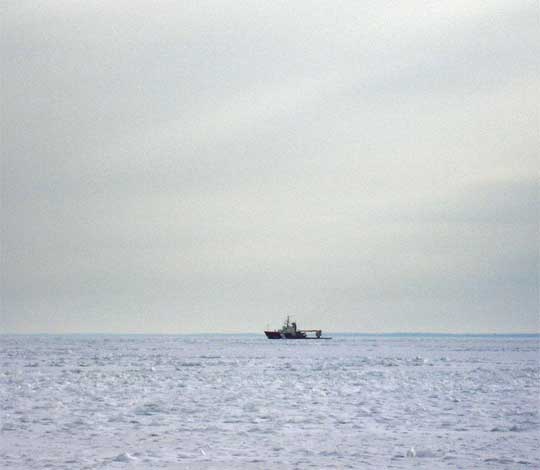 Coast Guard on patrol in the ice of Lake Huron.