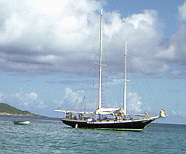 Sail boat at Little Dix Bay in the Caribbean