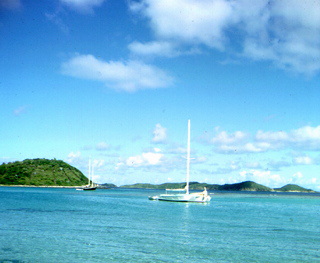 Sail boat at Little Dix Bay in the Caribbean