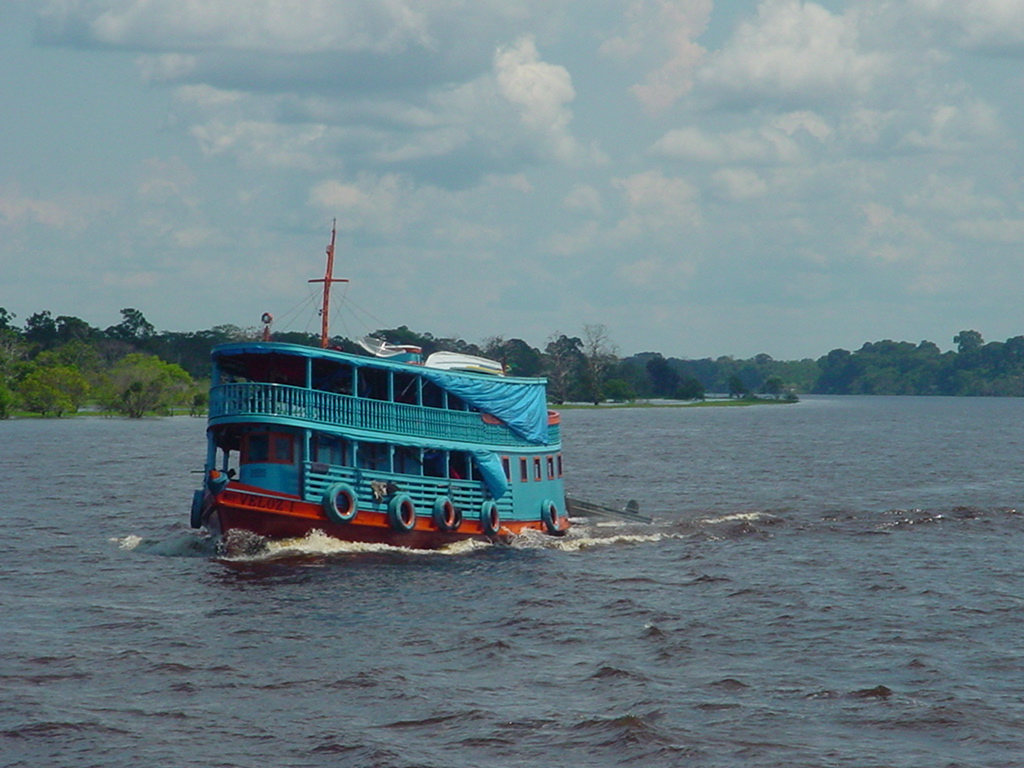 Boat travelling the Amazon River
