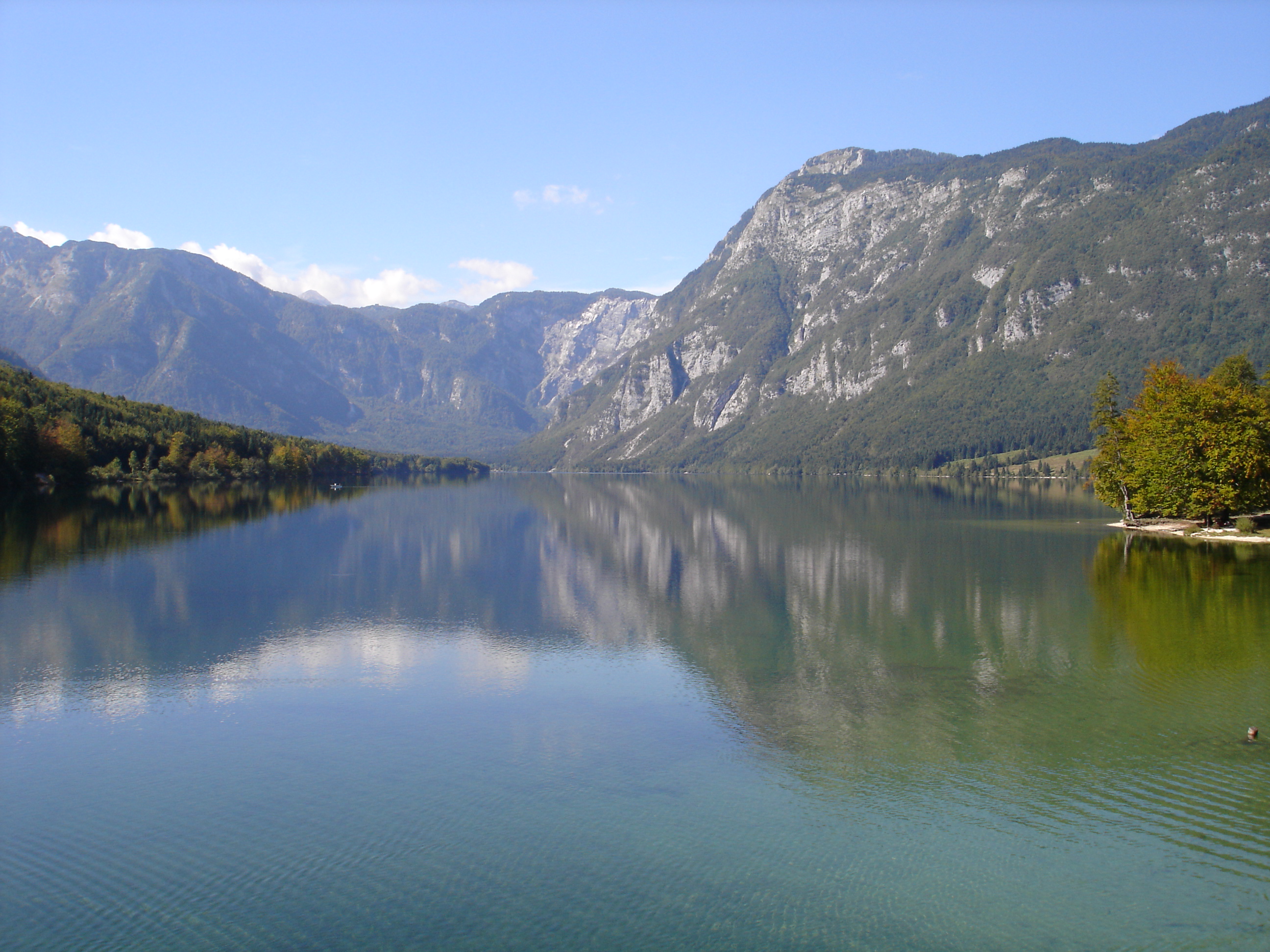 Bohinjska Lake in the mountains of Northern Slovenia