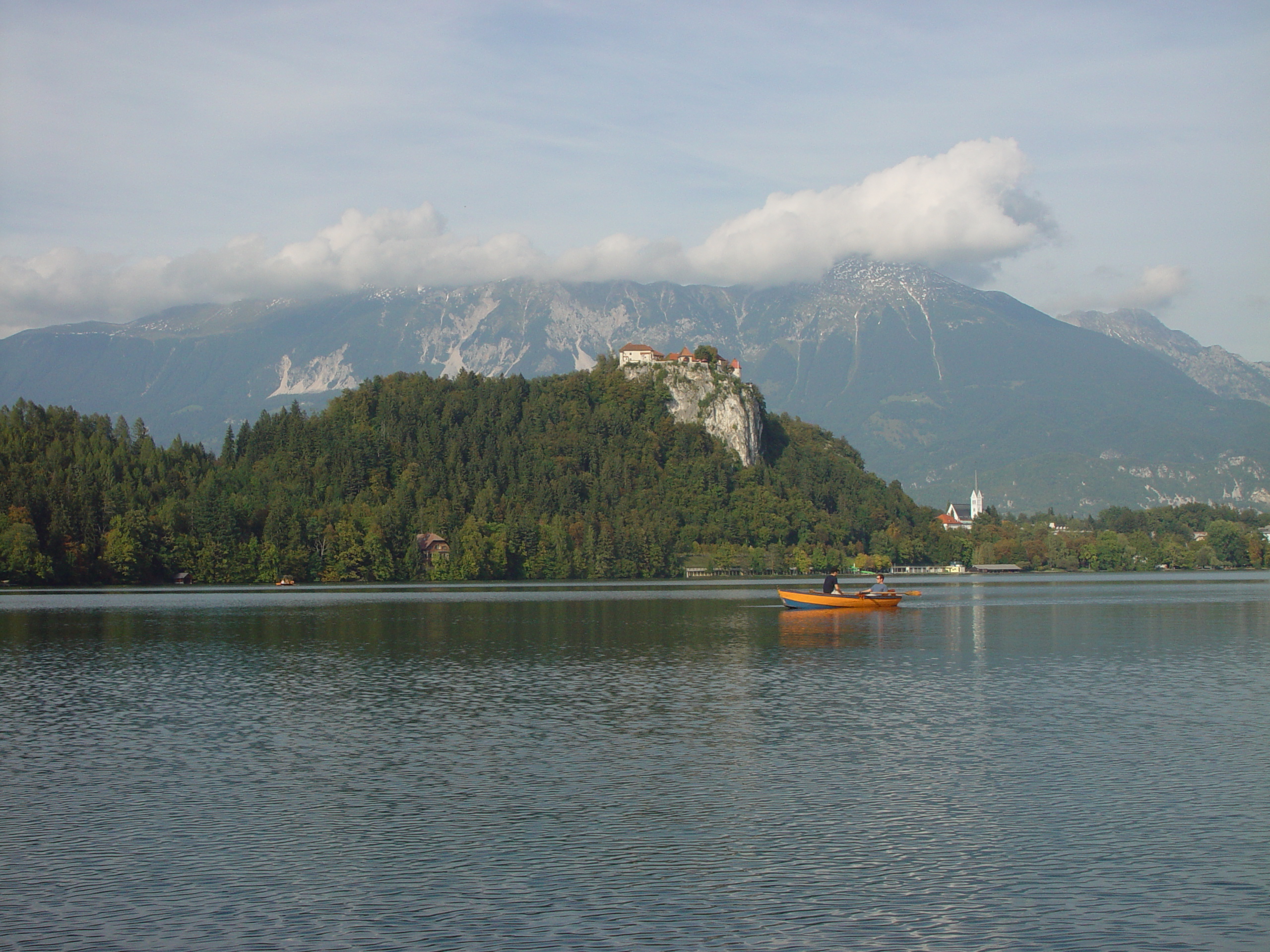 Rowing on the lake below Bled castle, Slovenia