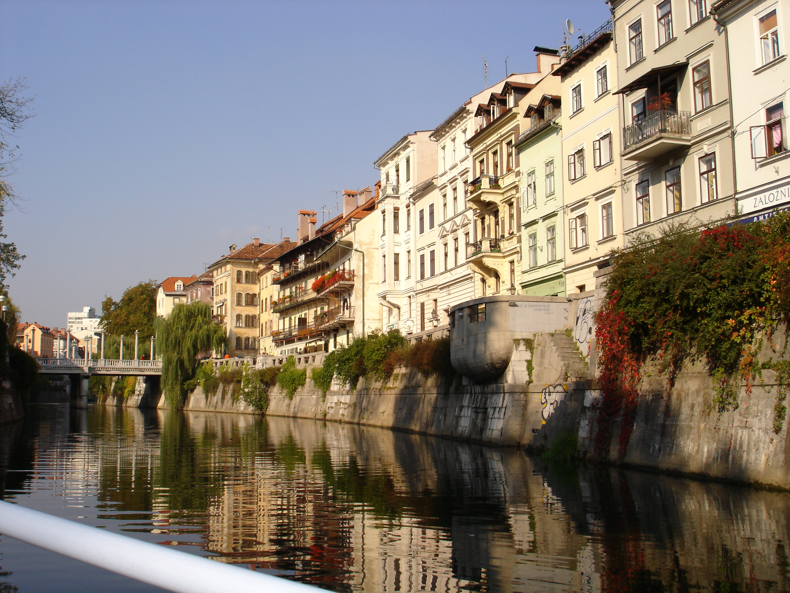 Beautiful riverside apartments/homes in Ljubljana seen during boat tour