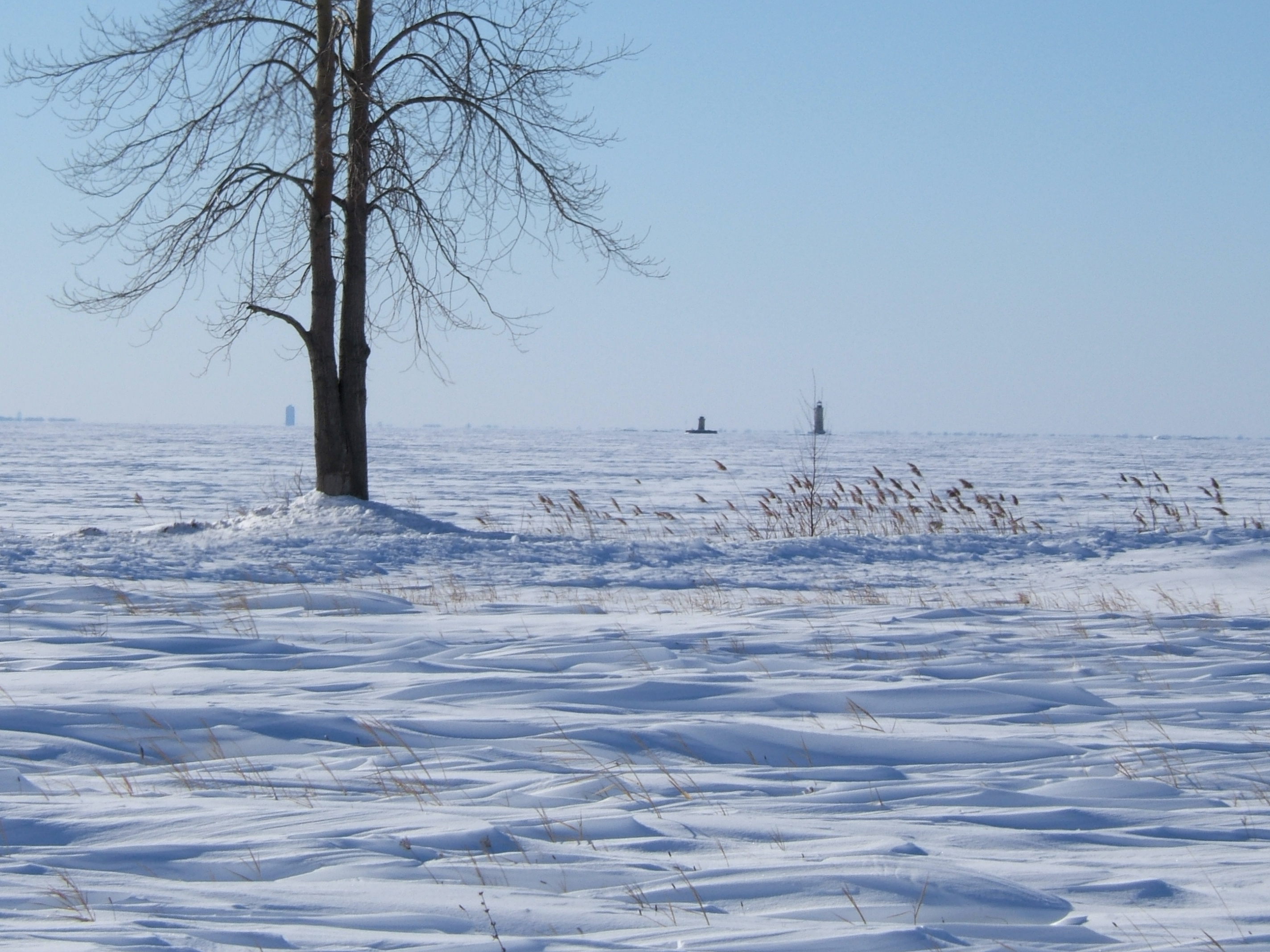 Light Houses in Frozen Lake - South Channel Lights 1859