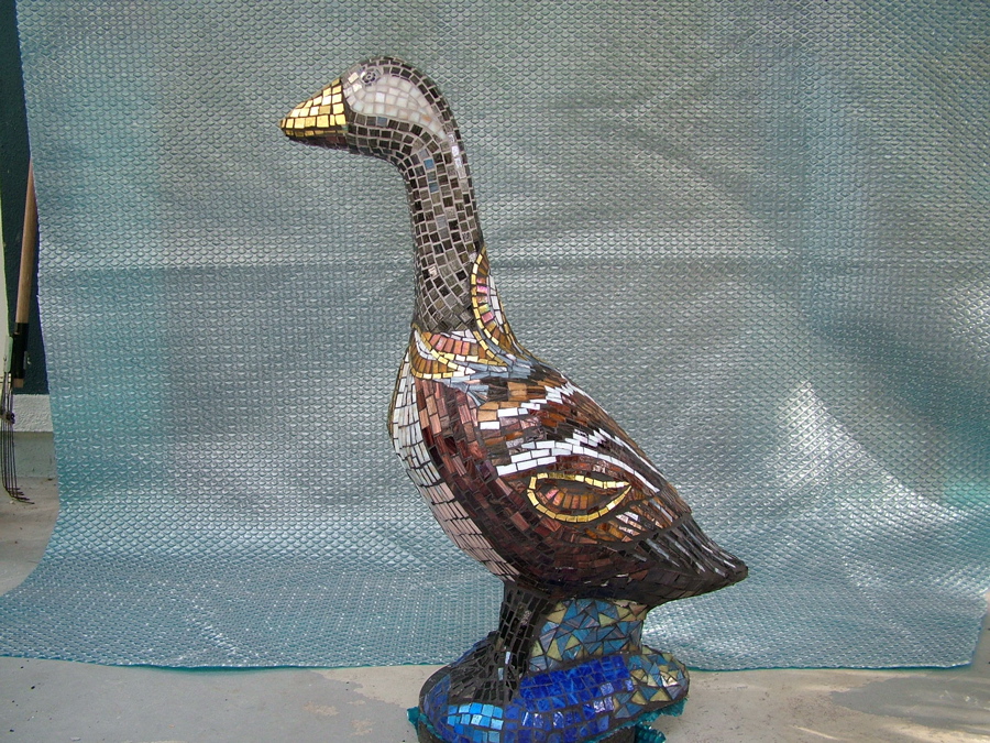 Mosaic goose photo 4 of 12 made with Italian glass tile and gold smalti.