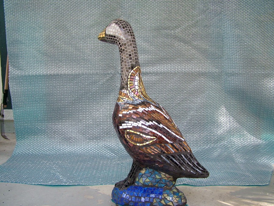 Mosaic goose photo 5 of 12 made with Italian glass tile and gold smalti.