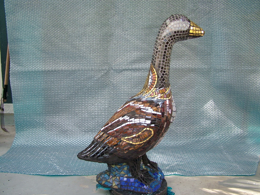 Mosaic goose photo 10 of 12 made with Italian glass tile and gold smalti.