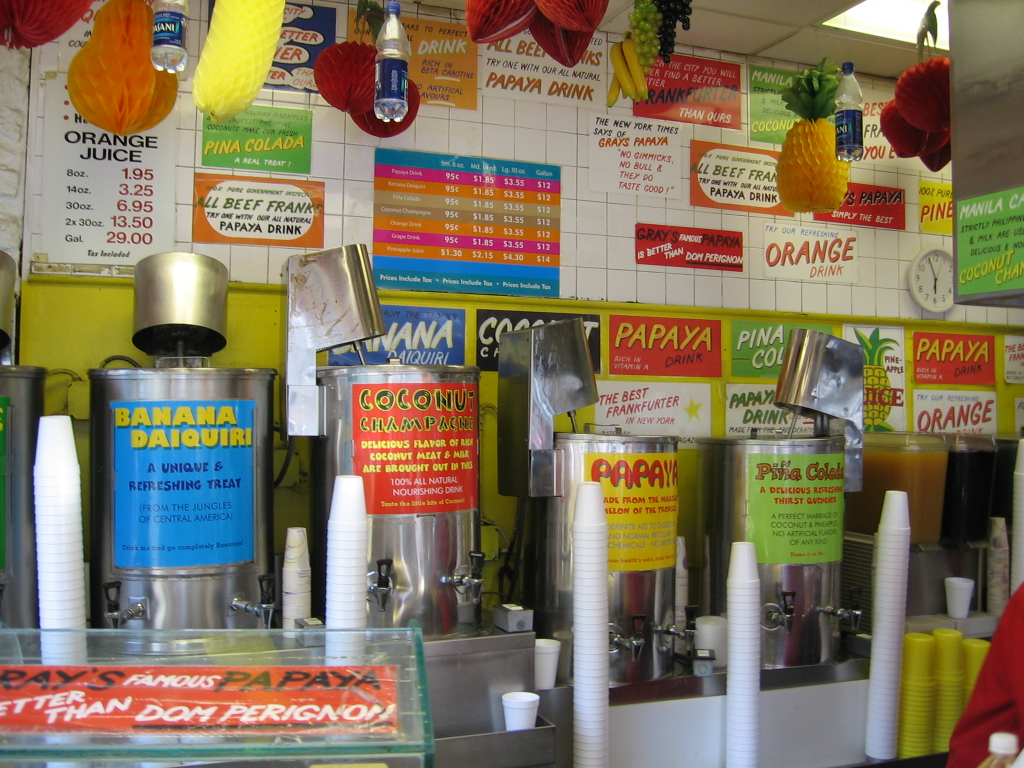 Some of the drinks at Gray's Papaya - Upper West Side