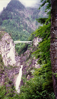 Bridge over waterfall