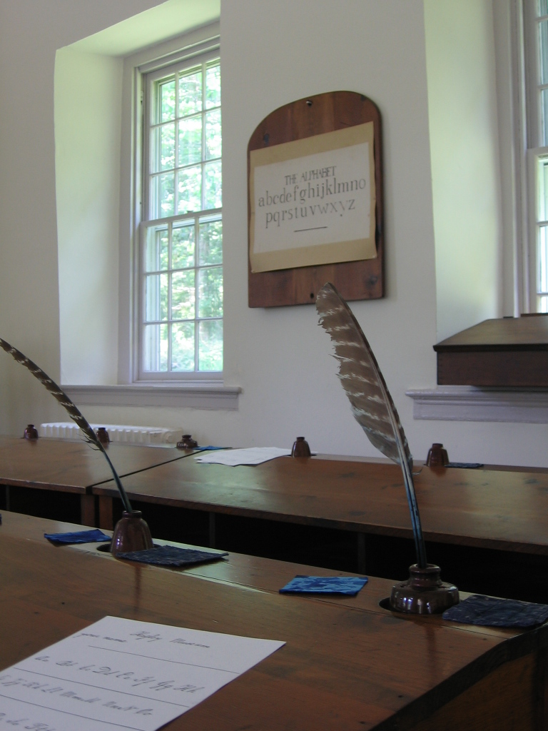 Desks at Sunday School at the DuPont gunpowder factory - non-religious pre-public education schooling