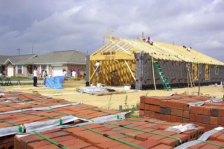 The construction site of a Habitat for Humanity house.