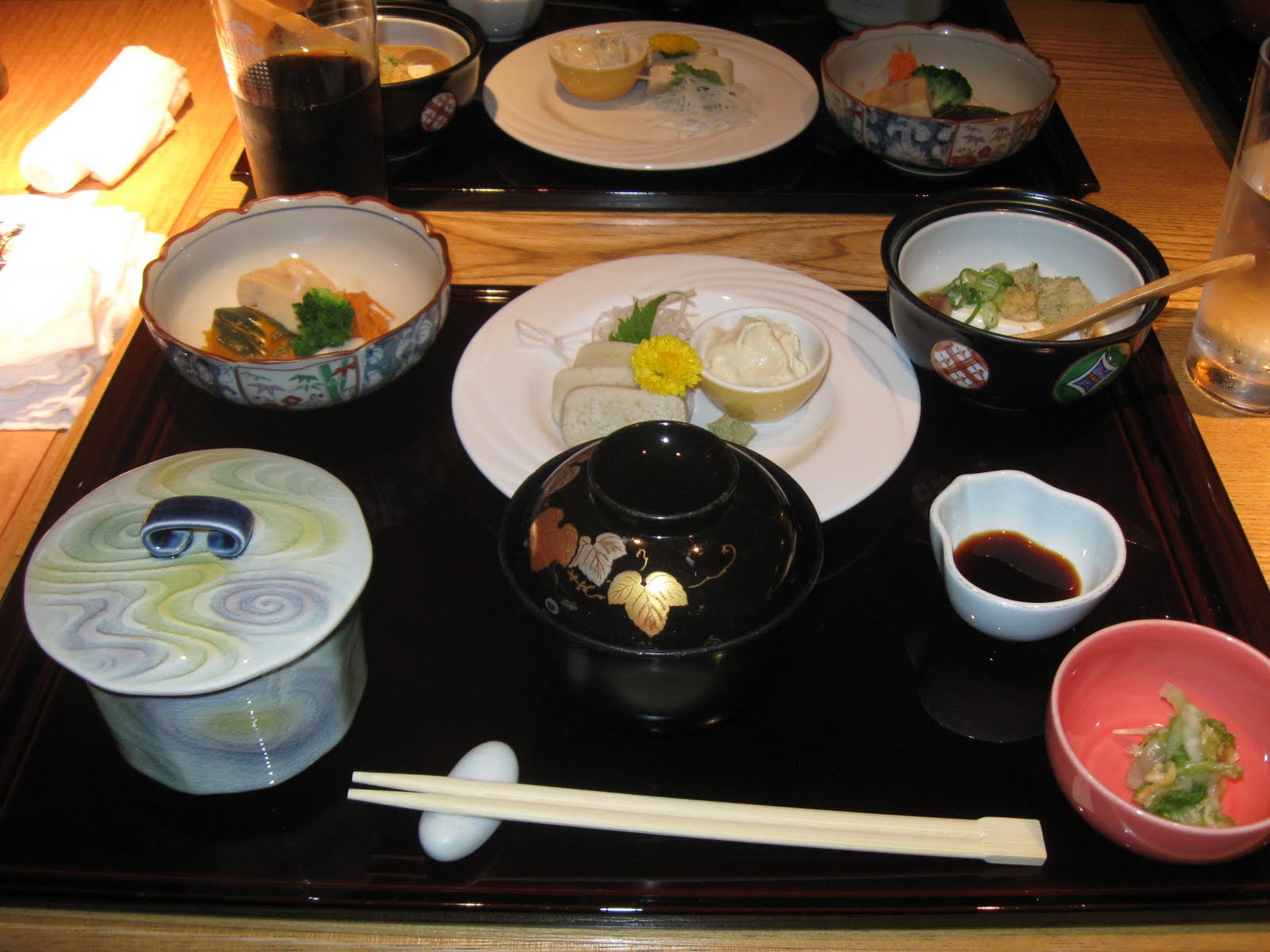 Japanese lunch tray with squash and 5 kinds of tofu