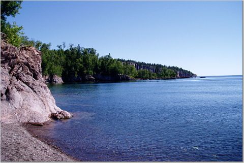 Lake Superior shore; view from mouth of the Baptism River.