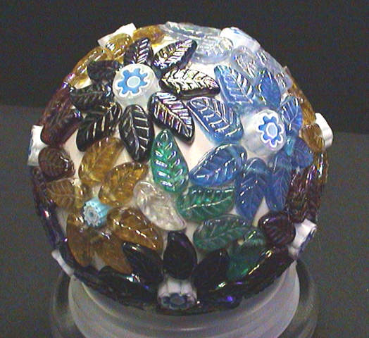 Mosaic flower ball created with glass beads and Italian Millefiori