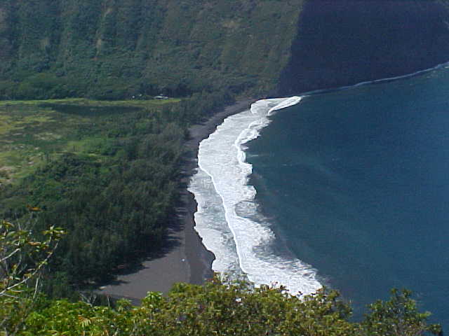 Black Sand Beach-One of the famous black sand beaches on Hawaii, accessible only by 4-wheel drive or donkey.