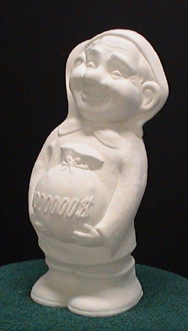 Ceramic elf holding money bag