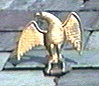 This brass bird along with others are placed on the roofs of buildings to keep real birds away.