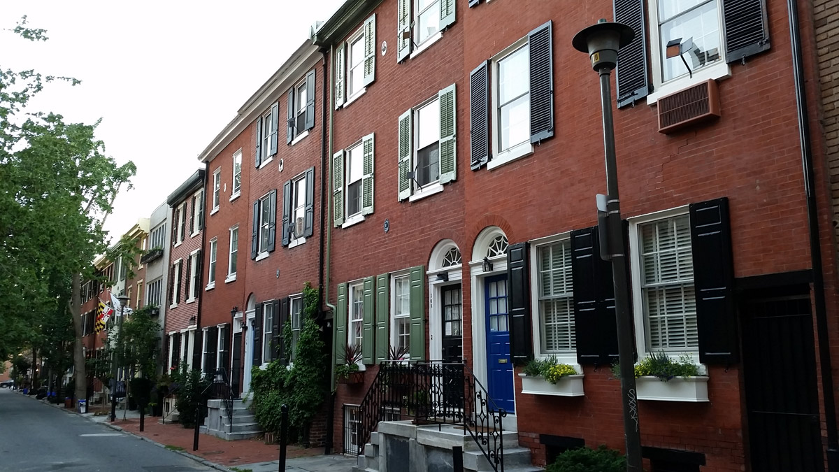 Colonial era brownstone homes in Philadelphia