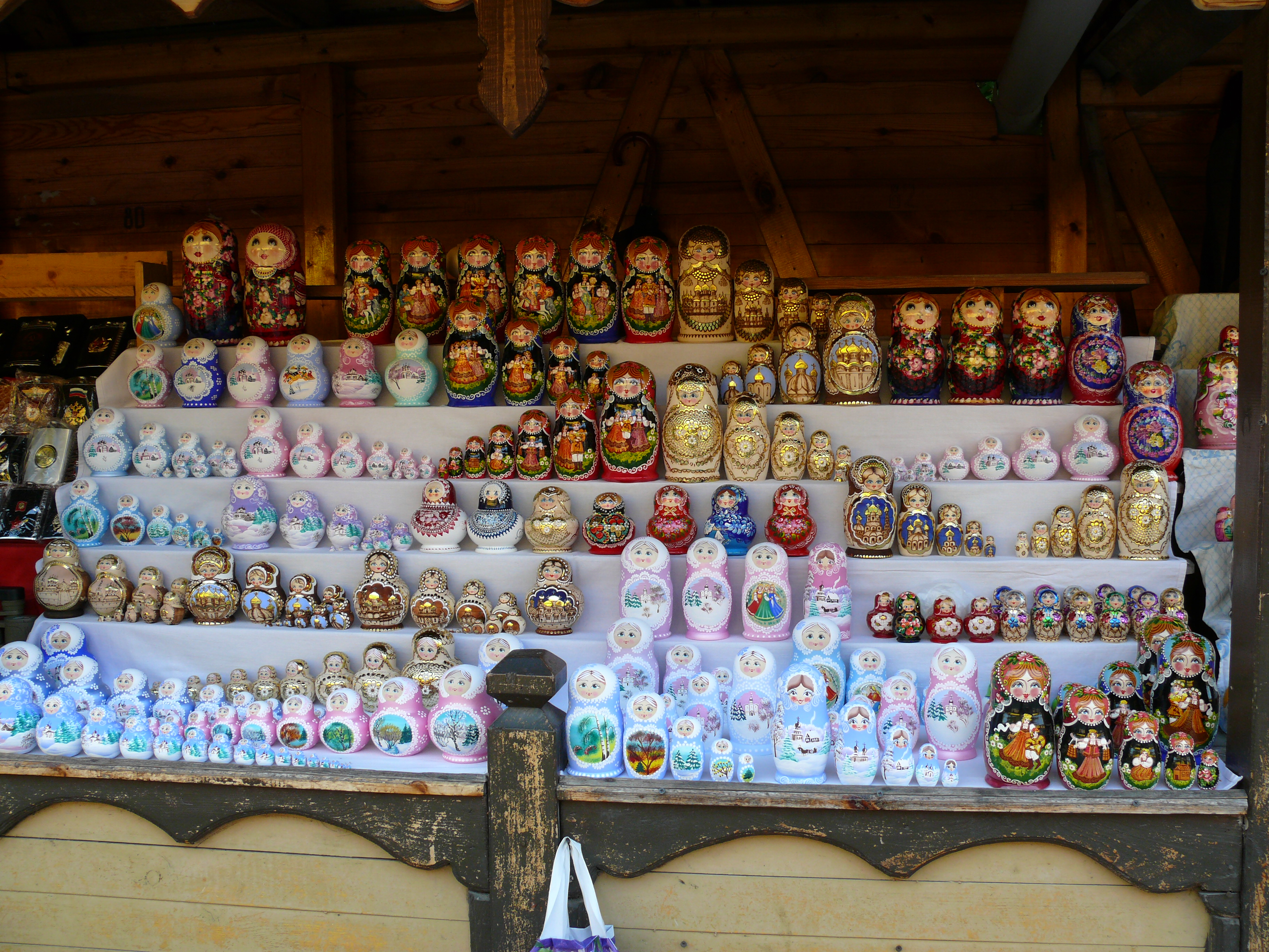 Russian matryoshka (nested dolls) for sale at the Ismailova market place.