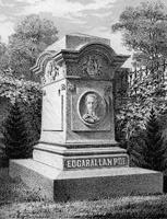 lithograph of Edgar Allan Poe's tomb stone