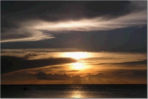 Winter sunset on the Leeward side of the Island. West Bay Lodge, Roatan, Honduras