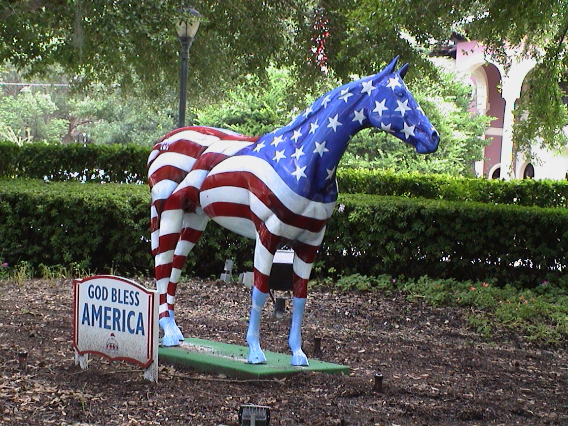 Patriotic horse in front of Don Disney's office