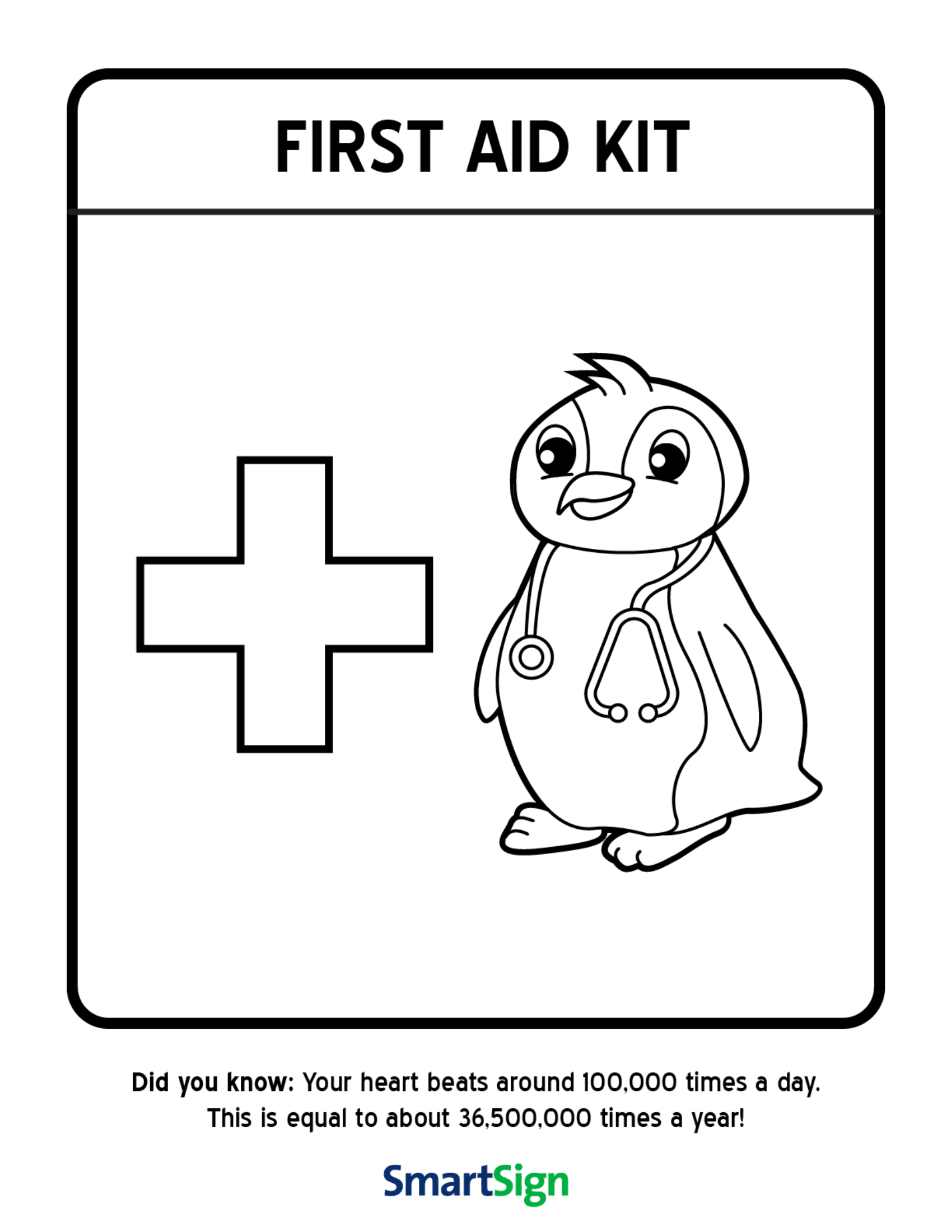 Safety Coloring Printable for Kids - First Aid Kit.