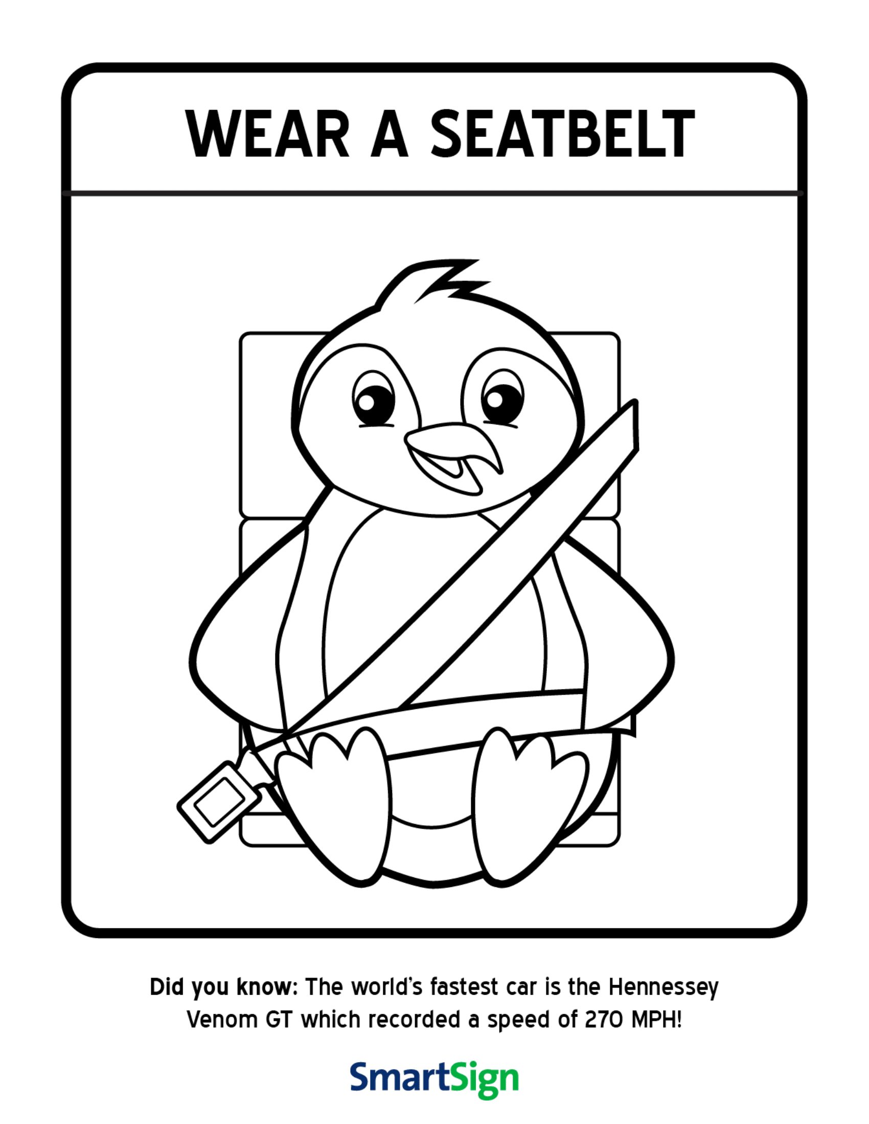 Safety Coloring Printable for Kids Wear a Seatbelt. Pics4Learning