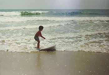 Surfing on a beach in South Carolina.