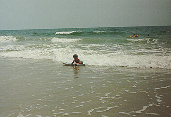 Surfing on a beach in South Carolina.