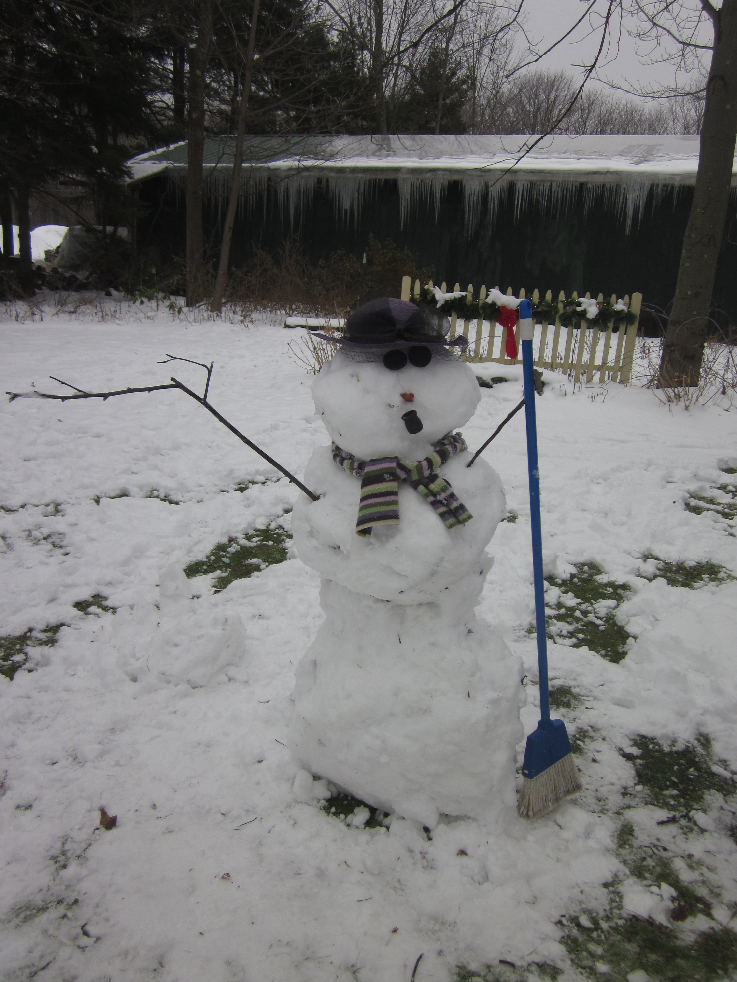 Snowman with broom and hat