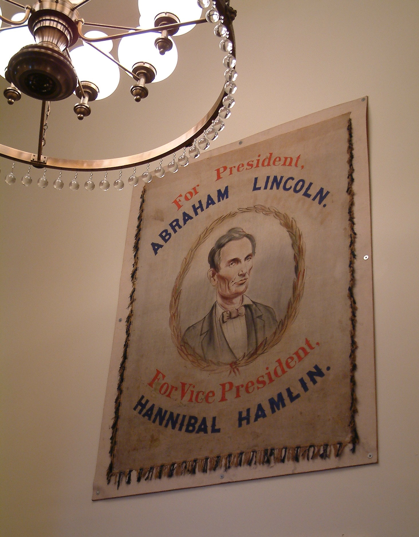Lincoln/Hamlin Political Poster in the Old Illinois State Capital. Note the lack of a beard on Mr. Lincoln. It was at the urging of an 11 year old girl that Mr. Lincoln grew a beard in the fall of the election year.
