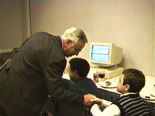 Orange County Public Schools Superintendent Donald Shaw greeting students at the Governor's Summit January 1997 Orlando Florida