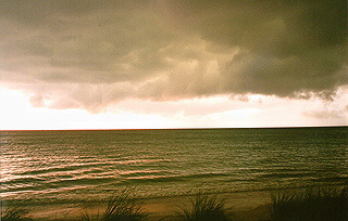 Water spout just beginning to form over ocean