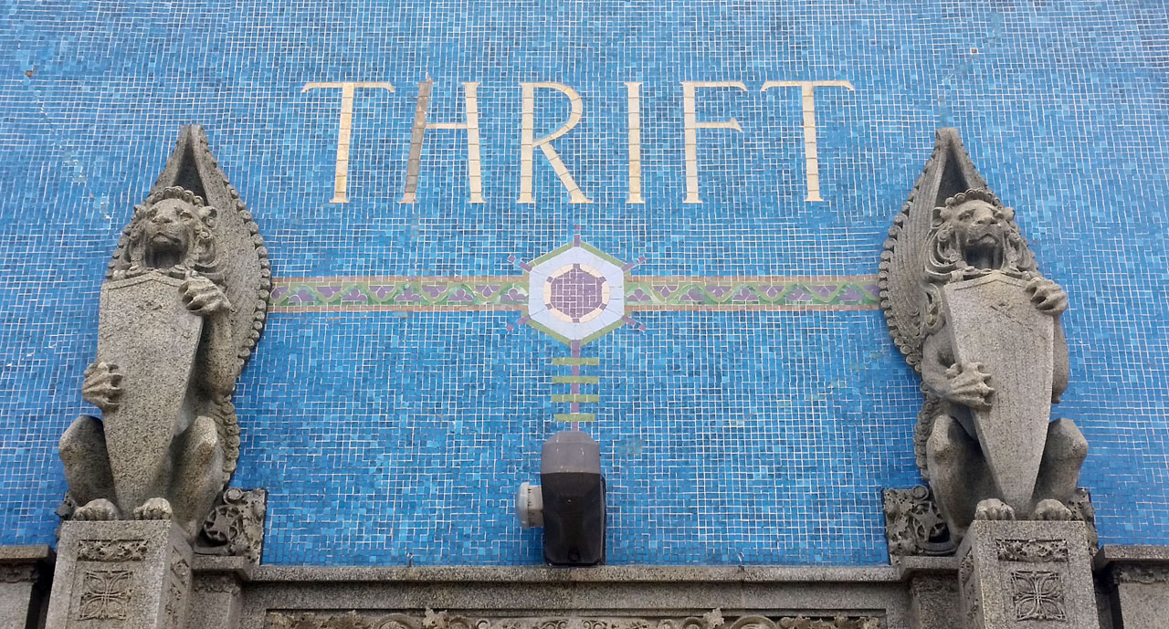 Thrift - tile detail on front of People's Federal Savings and Loan