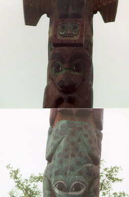 Native American Totem Pole on display in a park in Alaska.