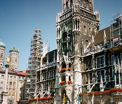 Glockenspiel in Munich- Community Hall of Munich (Rathaus) during renovation