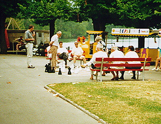 Chess game being played on sidewalk at Lugano